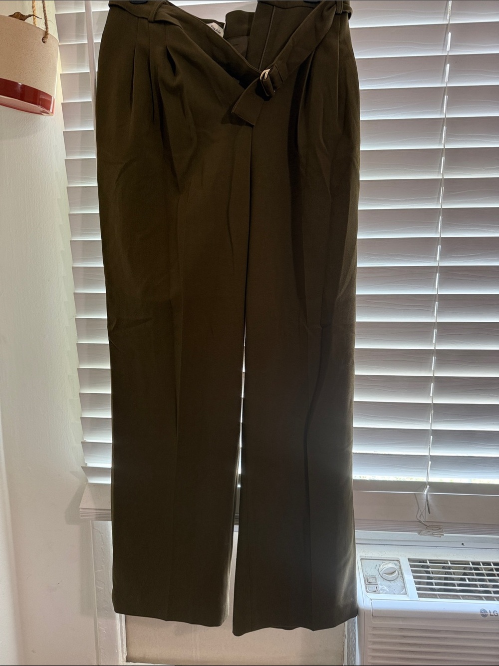 Frankie shop Olive Green Pleated Trousers with Belt